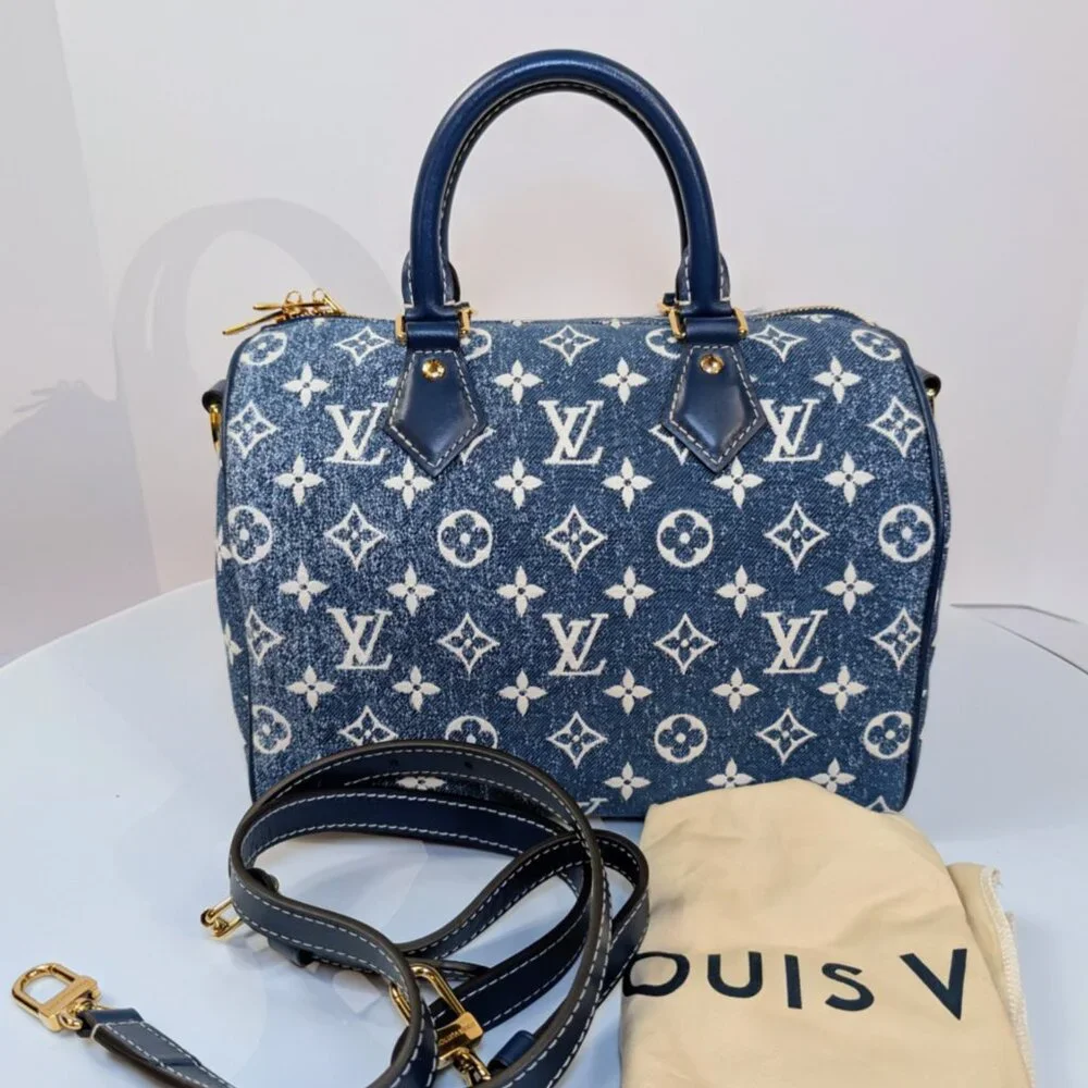 Louis Vuitton Denim Jacquard Monogram Speedy Bandoulière 25 - Picture 2 of 16